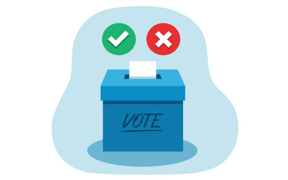 Ilustración en la que aparece una urna en la que se está depositando un voto.