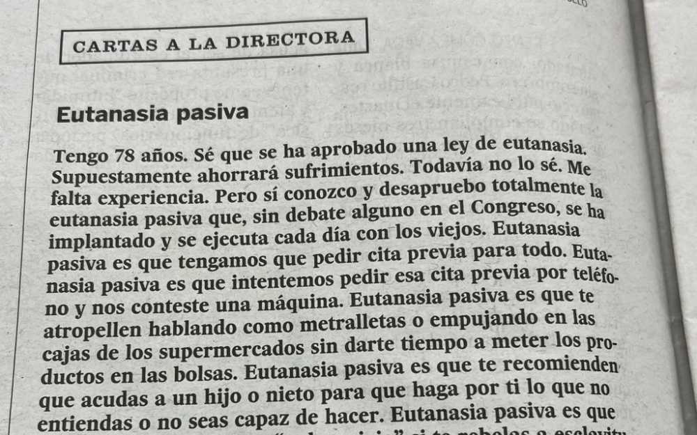 Carta a la directora de Asunción Mesa Mira publicada en el diario 'El País' Imagen de la carta a la directora publicada en El País