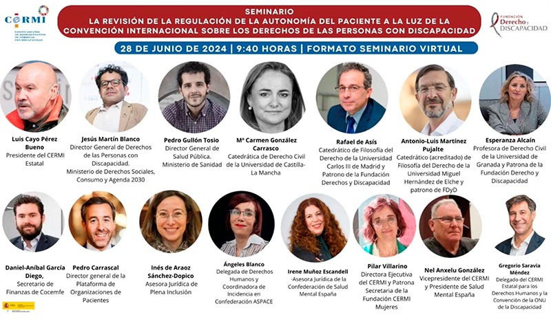 Durante la celebración del seminario sobre la revisión de la regulación de la autonomía del paciente organizado por el CERMI y FDyD Cartel con los ponentes del seminario