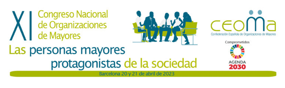 Se celebrará en Barcelona los días 20 y 21 de abril de 2023 bajo el lema ‘Las personas mayores protagonistas de la sociedad’ Logotipo del XI Congreso Nacional de Organizaciones de Personas Mayores
