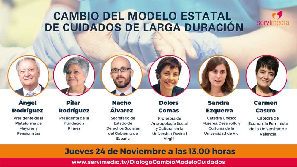 Imagen en la que aparecen los ponentes del encuentro 'Cambio del modelo estatal de cuidados de larga duración', organizado por Servimedia.