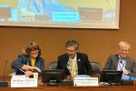 A la izquierda, Mayte Sancho, directora general del Imserso, durante su intervención en la Asamblea Mundial de la Salud, el principal encuentro anual de la Organización Mundial de la Salud (OMS)