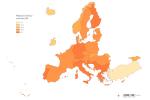 Mapa de Europa que muestra los porcentajes de población mayor de 65 años por países
