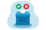 Ilustración en la que aparece una urna en la que se está depositando un voto.