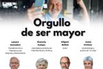 Cartel del encuentro Orgullo de ser mayor en el que, además del título del mismo, aparecen las fotografías de las personas que intervendrán en él.