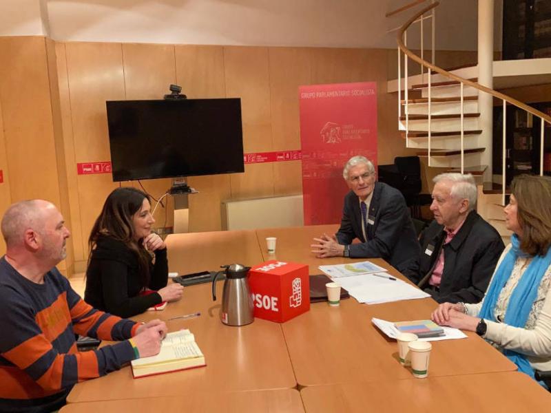 Un instante de la reunión de la delegación de PMP con la secretaria de Políticas Sociales, Mayores y Movimientos Sociales del PSOE, María Nieves Ramírez.