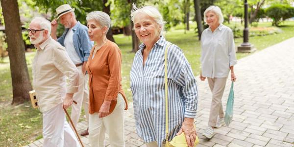 Un grupo de personas paseando por un parque